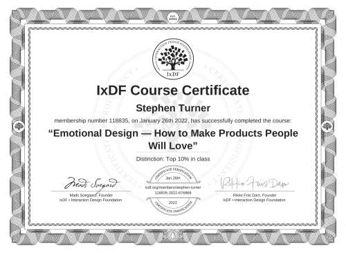 Emotional Design — How to Make Products People Will Love certificate