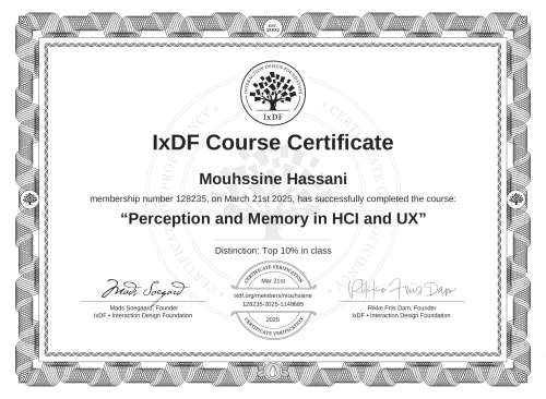 Perception and Memory in HCI and UX certificate