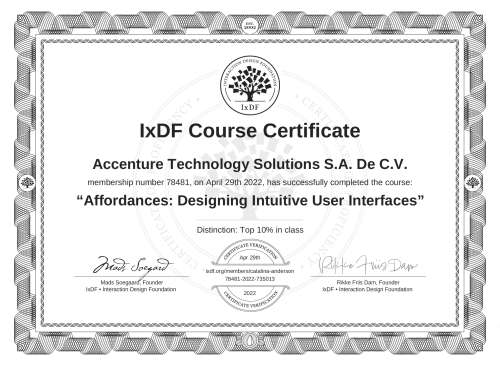 Affordances: Designing Intuitive User Interfaces certificate