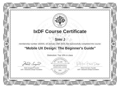 Mobile UX Design: The Beginner's Guide certificate