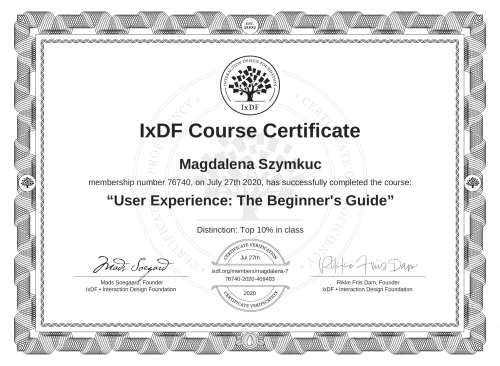 User Experience: The Beginner's Guide certificate