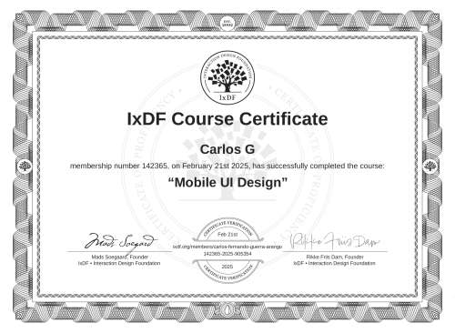 Mobile UI Design certificate