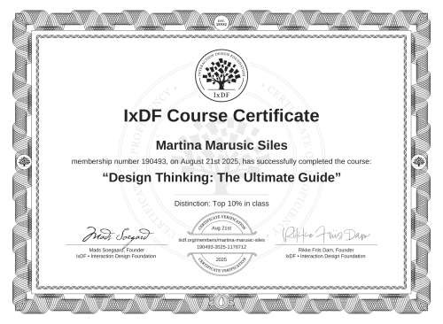 Design Thinking: The Ultimate Guide certificate