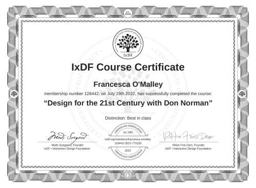 Design for the 21st Century with Don Norman certificate