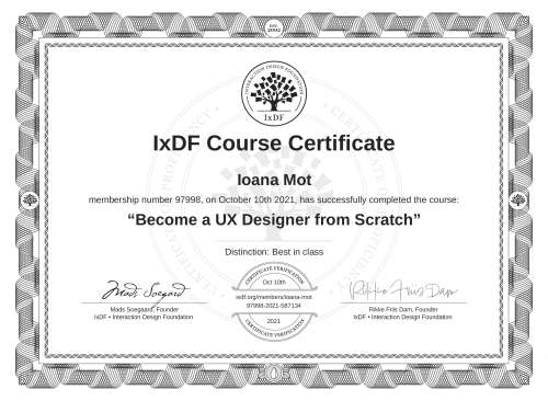 Become a UX Designer from Scratch certificate
