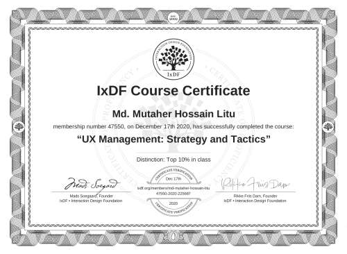 UX Management: Strategy and Tactics certificate