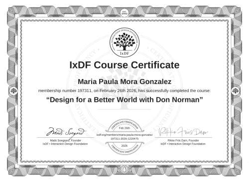 Design for a Better World with Don Norman certificate