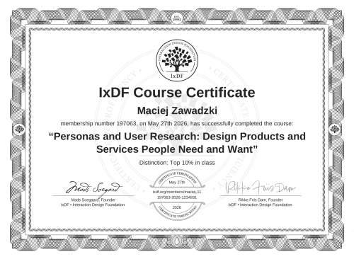 Personas and User Research: Design Products and Services People Need and Want certificate