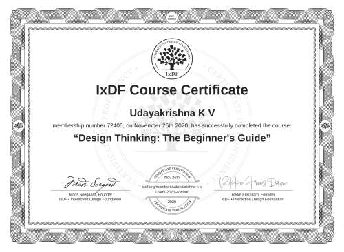 Design Thinking: The Beginner's Guide certificate