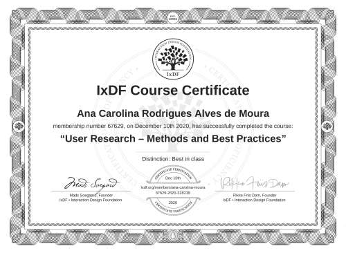 User Research – Methods and Best Practices certificate