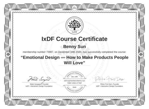 Emotional Design — How to Make Products People Will Love certificate