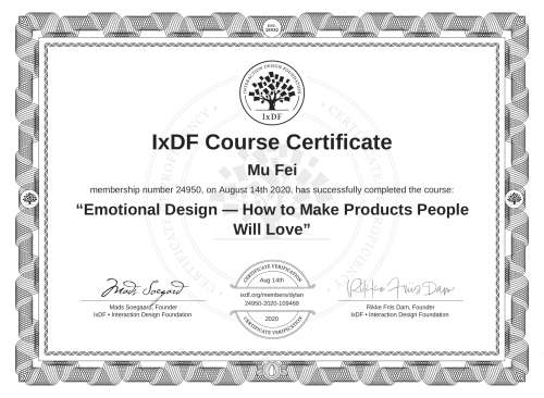 Emotional Design — How to Make Products People Will Love certificate