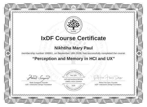 Perception and Memory in HCI and UX certificate