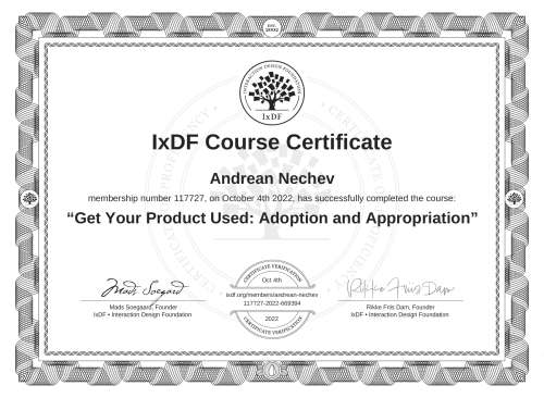 Get Your Product Used: Adoption and Appropriation certificate