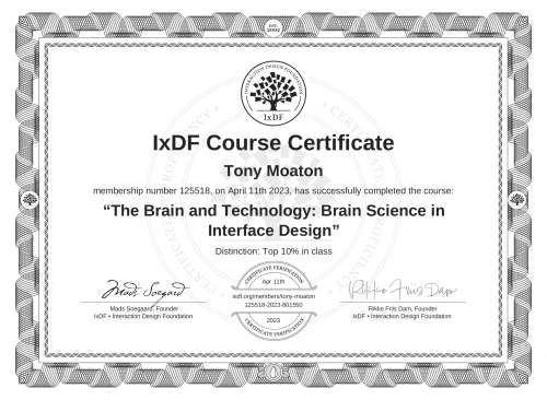 The Brain and Technology: Brain Science in Interface Design certificate