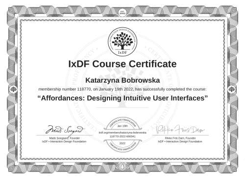 Affordances: Designing Intuitive User Interfaces certificate