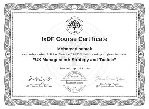 UX Management: Strategy and Tactics certificate