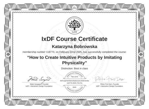 How to Create Intuitive Products by Imitating Physicality certificate