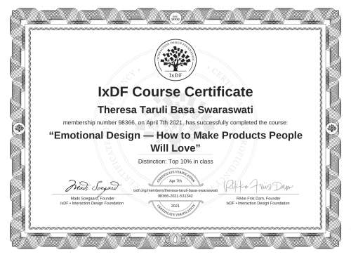 Emotional Design — How to Make Products People Will Love certificate