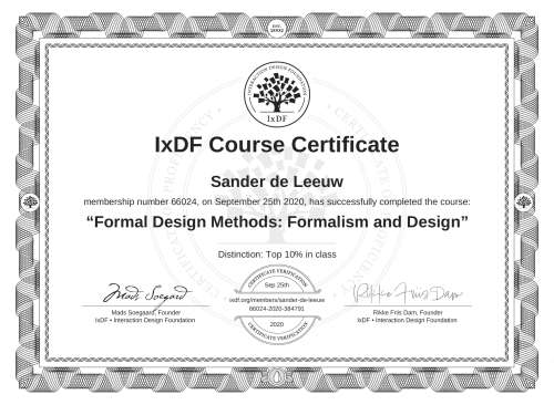 Formal Design Methods: Formalism and Design certificate