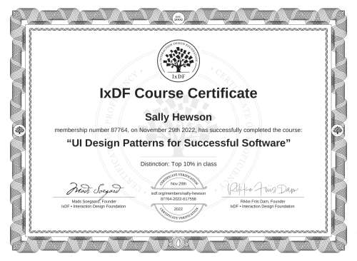 UI Design Patterns for Successful Software certificate