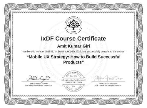 Mobile UX Strategy: How to Build Successful Products certificate