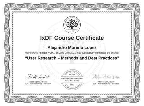 User Research – Methods and Best Practices certificate
