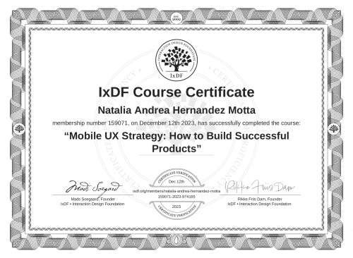 Mobile UX Strategy: How to Build Successful Products certificate