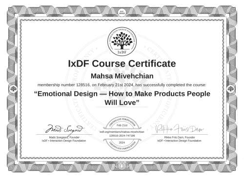 Emotional Design — How to Make Products People Will Love certificate