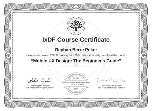 Mobile UX Design: The Beginner's Guide certificate