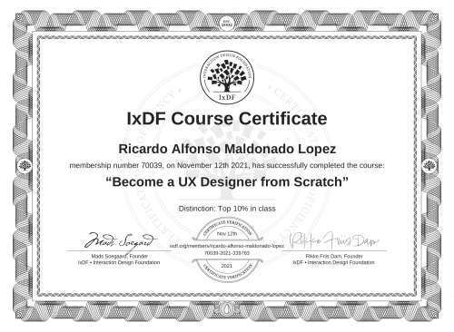 Become a UX Designer from Scratch certificate