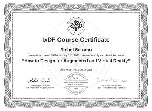 How to Design for Augmented and Virtual Reality certificate