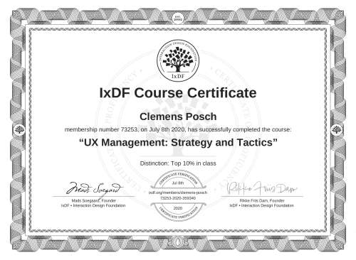 UX Management: Strategy and Tactics certificate