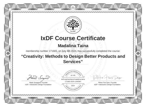 Creativity: Methods to Design Better Products and Services certificate