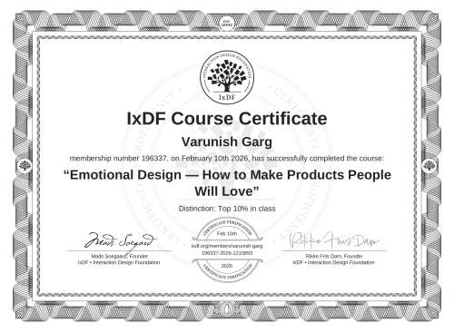 Emotional Design — How to Make Products People Will Love certificate