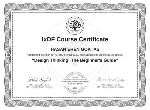 Design Thinking: The Beginner's Guide certificate