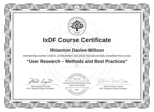 User Research – Methods and Best Practices certificate