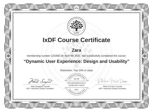 Dynamic User Experience: Design and Usability certificate