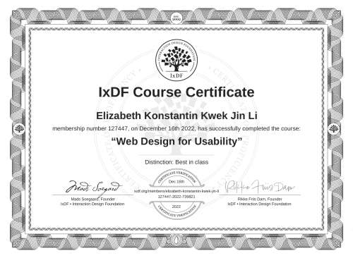 Web Design for Usability certificate