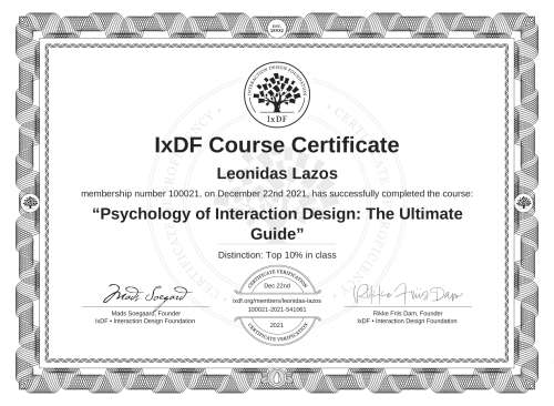 Psychology of Interaction Design: The Ultimate Guide certificate