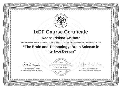 The Brain and Technology: Brain Science in Interface Design certificate