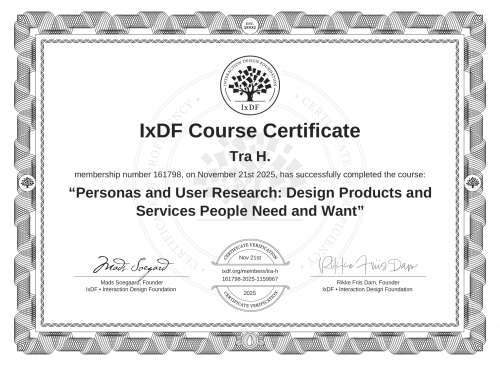 Personas and User Research: Design Products and Services People Need and Want certificate