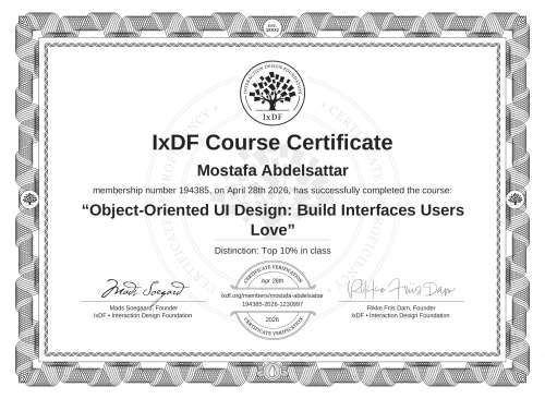 Object-Oriented UI Design: Build Interfaces Users Love certificate