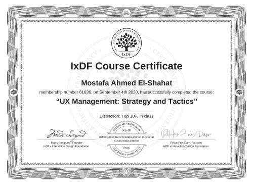 UX Management: Strategy and Tactics certificate