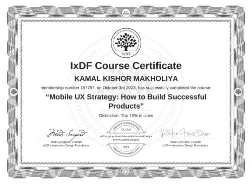 Mobile UX Strategy: How to Build Successful Products certificate