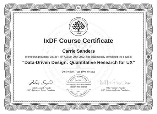 Data-Driven Design: Quantitative Research for UX certificate