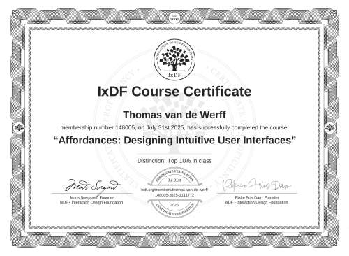 Affordances: Designing Intuitive User Interfaces certificate
