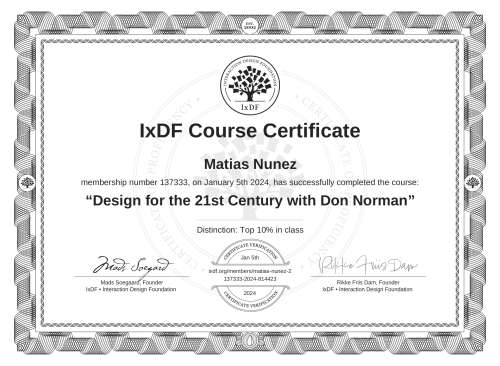 Design for the 21st Century with Don Norman certificate