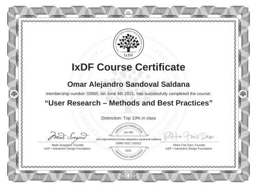 User Research – Methods and Best Practices certificate