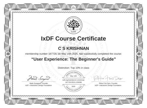 User Experience: The Beginner's Guide certificate